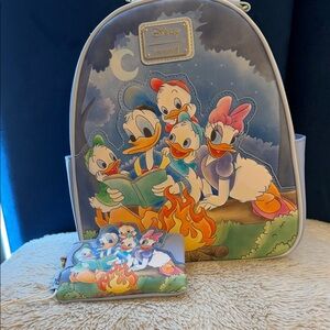 Loungefly Disney Donald Duck Daisy Duck Family Mini Backpack NEW & Wallet